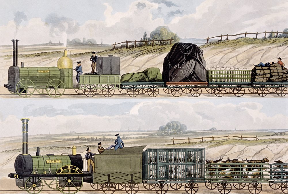 A Train of Wagons (top) and a Train of Cattle, Sheep and Pigs (bottom ...
