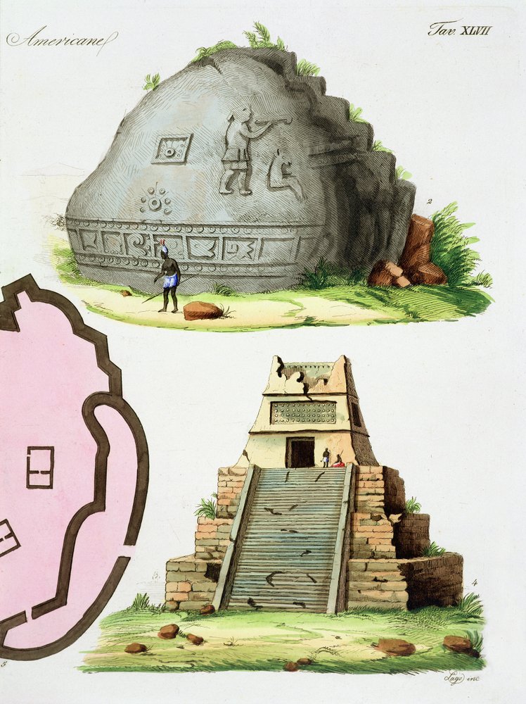 Central American Antiquities, detail of two pyramids, plate 47 from 