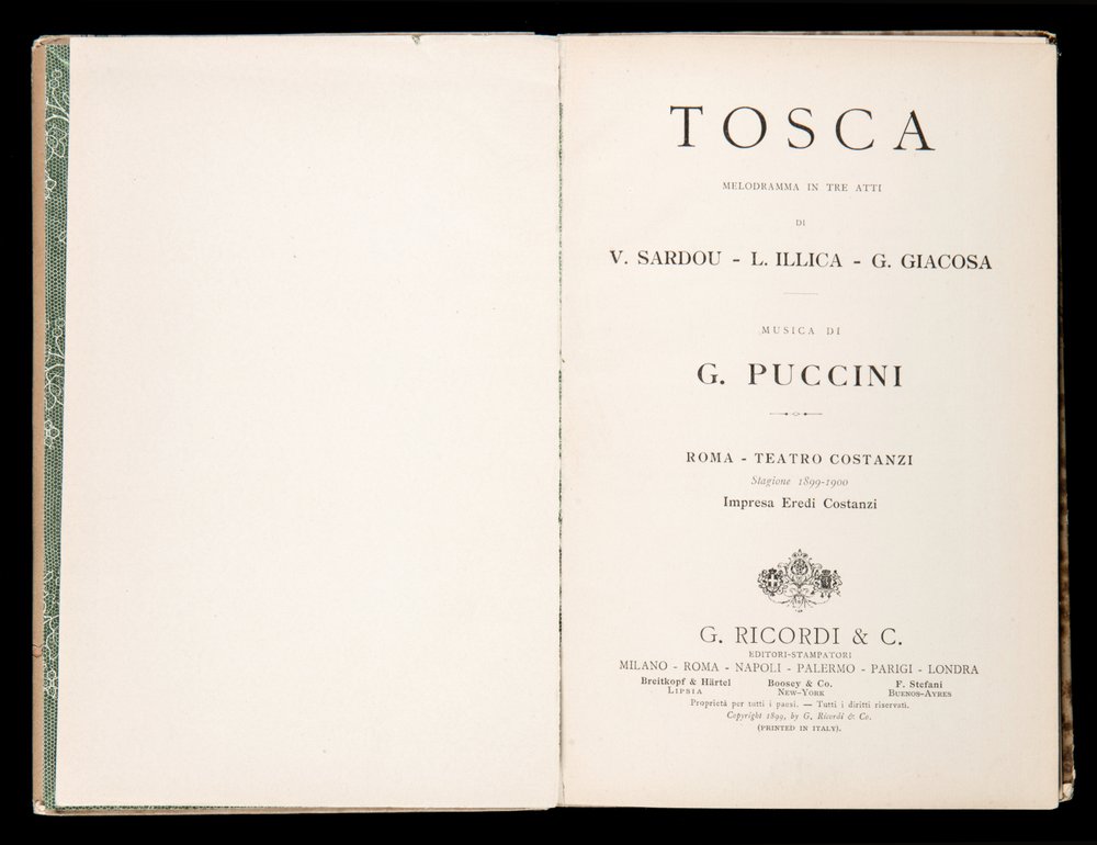 Title page, Libretto of Tosca by Giacomo Puccini, Edizione Ricordi, Italy by Italian School