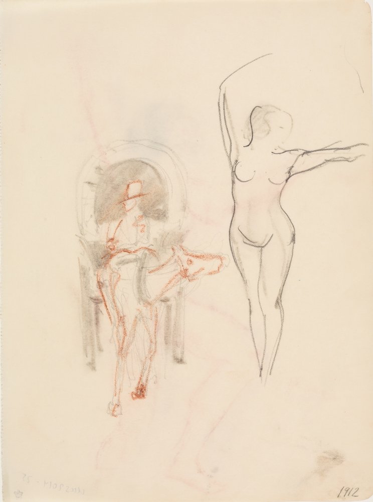 Nude Woman and Horse-Drawn Cab by J.A. Jerichau