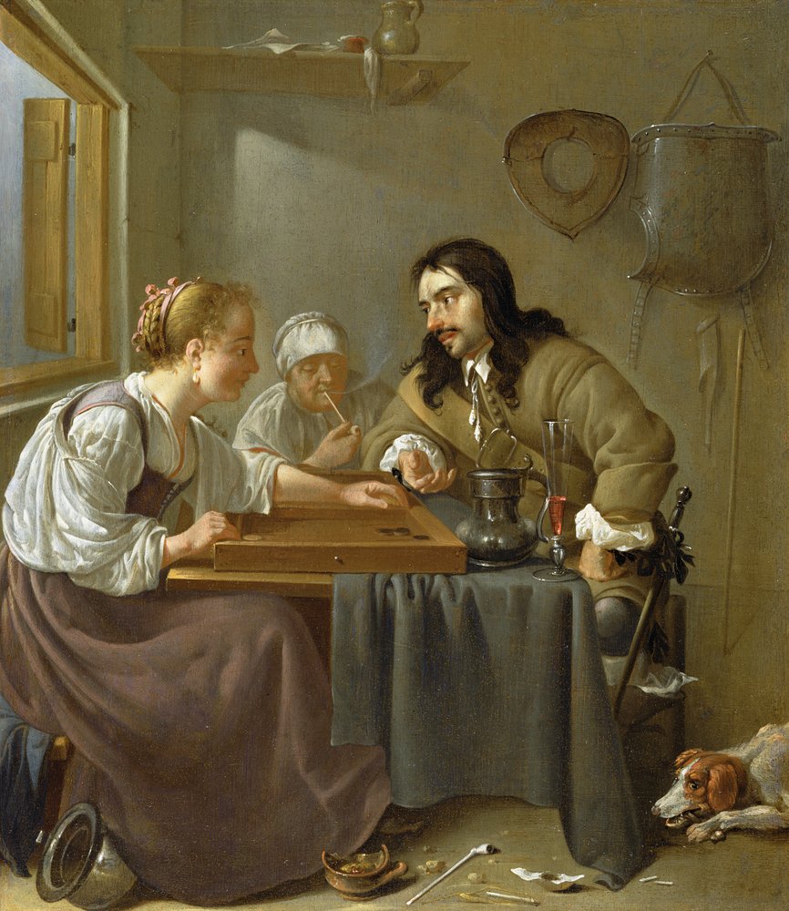 A Couple Playing Backgammon by Jacob Duck: Fine art print