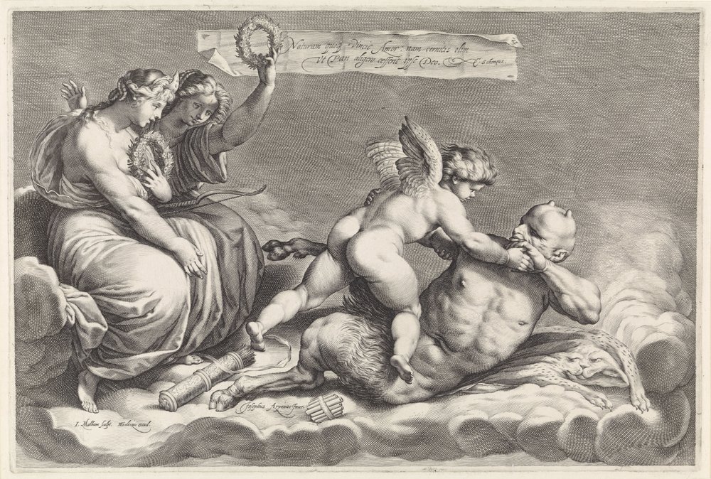 Amor Overcomes Pan (Omnia Vincit Amor) by Jacob Matham
