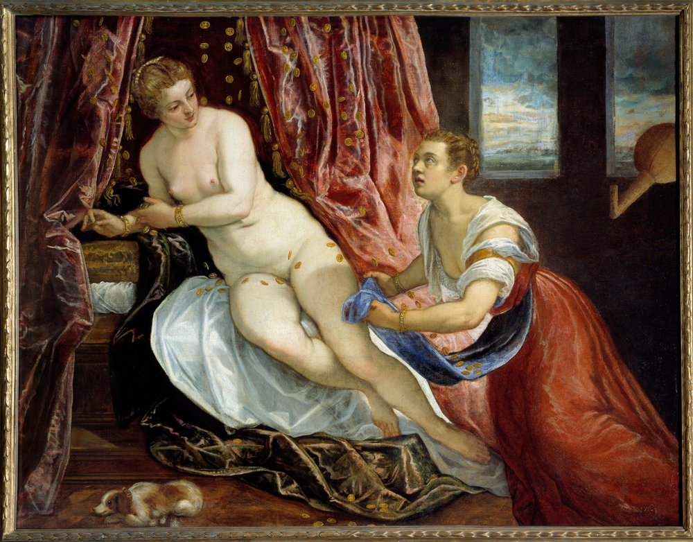 Danaë. Zeus transforms into gold pieces to seduce Danaë. H. 1,42x1,82 m. Lyon, Musée des Beaux-Arts by Jacopo Robusti Tintoretto