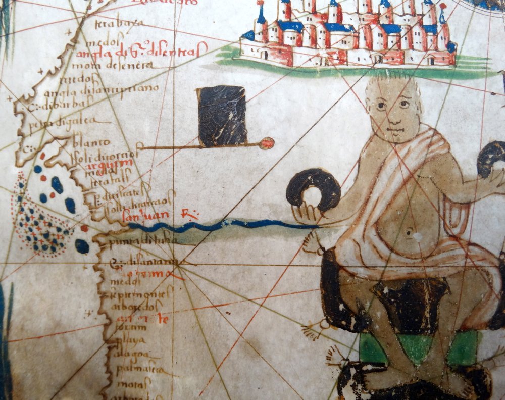 Detail showing an African ruler from a Renaissance map of Europe ...