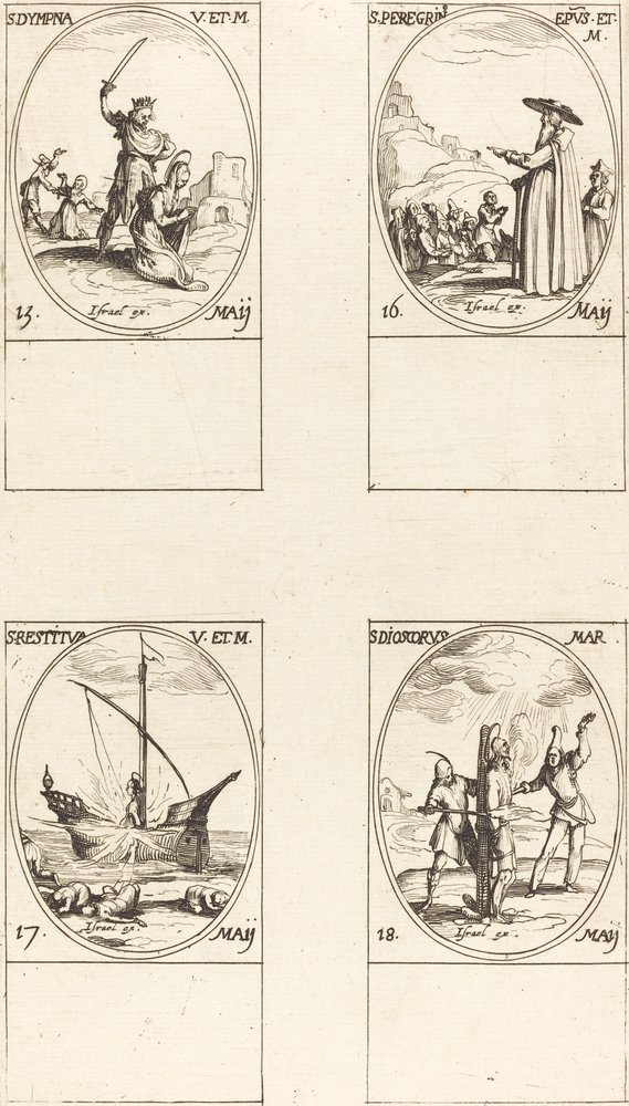 St. Dympna, St. Peregrinus, St. Restituta, St. Dioscorus by Jacques Callot