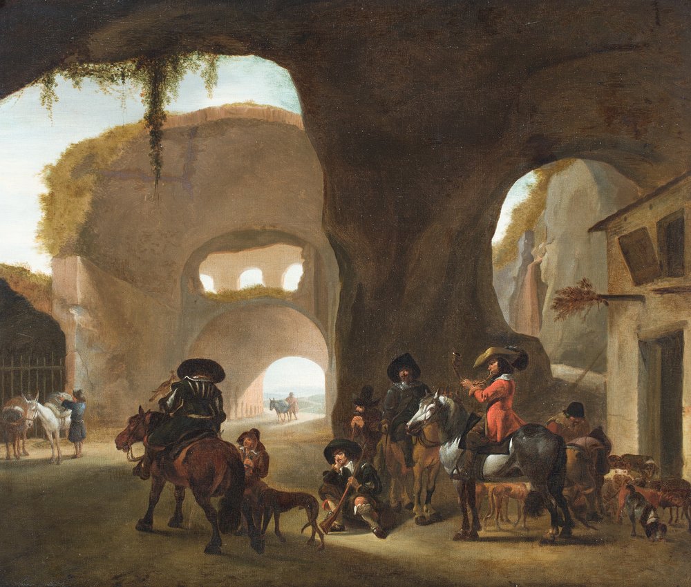 Horsemen in a ruined arena by Jan van Bike (attr.to) Miel