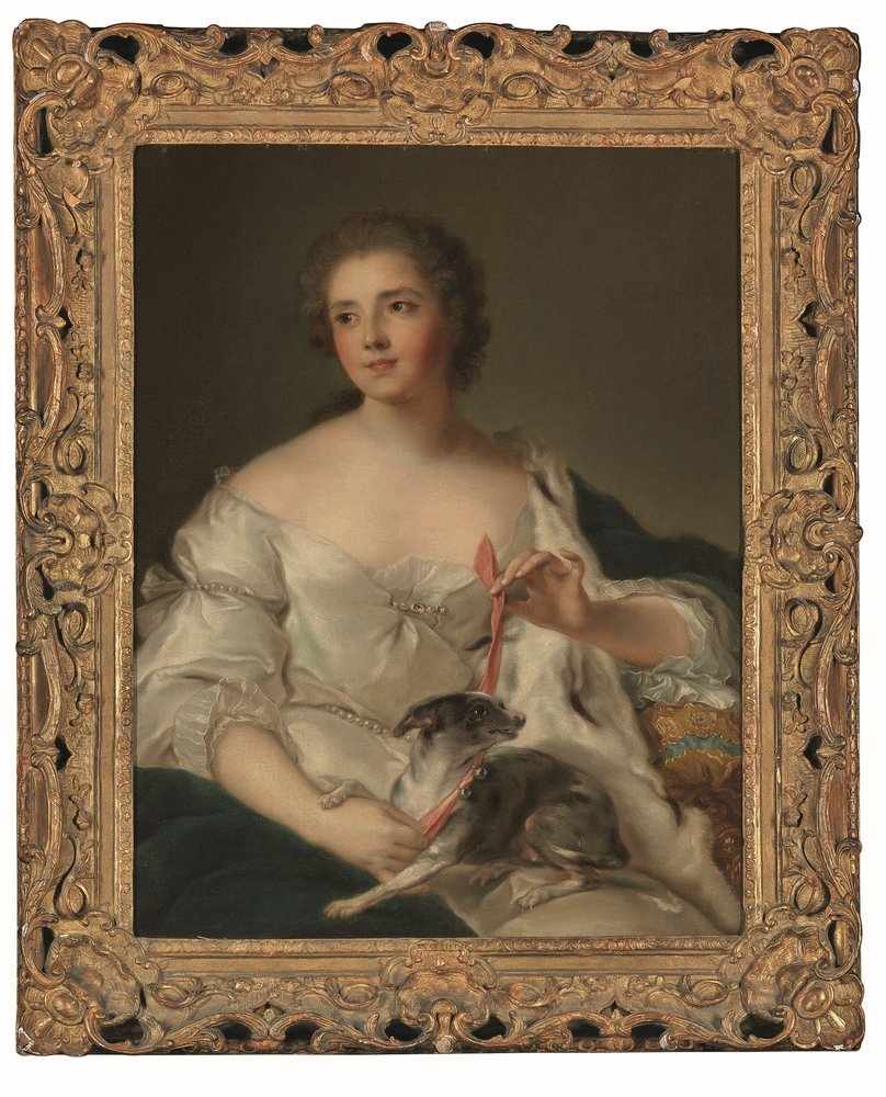 Portrait of Henriette Nicole, Duchesse de Luynes, with Her Dog by Jean-Marc Nattier
