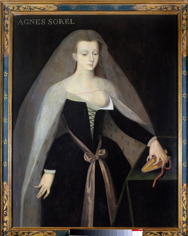 Portrait of Agnes Sorel, favorite of King Charles VII. Her breast is denude. Painting after Jean Fouquet. 16th century, Chateau royal de Loches by Jean (after) Fouquet