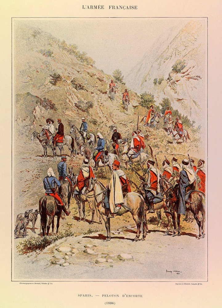 Types and Uniforms of the French Army of Captain Jules Richard, Illustrated by Edouard Detaille: Spahis; Escort Platoon in 1886 by Jean-Baptiste Edouard Detaille