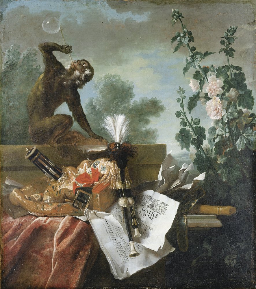 An Allegory of Air A Musical Still Life with a Monkey Blowing Bubbles a Musette a Flute and Musical Scores