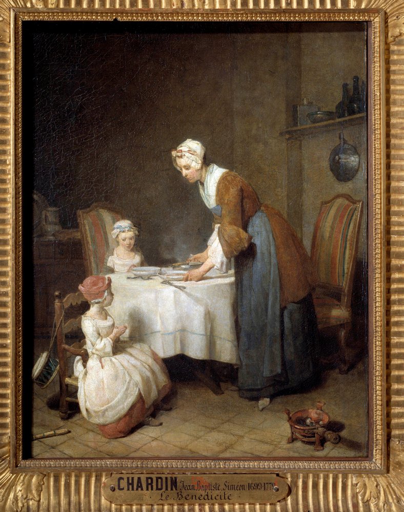 The Benedicite, painting by Jean Baptiste Simeon Chardin (1699-1779). Sun. 0.49 x 0.41 m by Jean-Baptiste Simeon Chardin