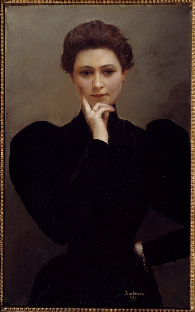 Meditation. A pensive young woman dressed in Belle Époque fashion. Painting by Jean Béraud by Jean Beraud