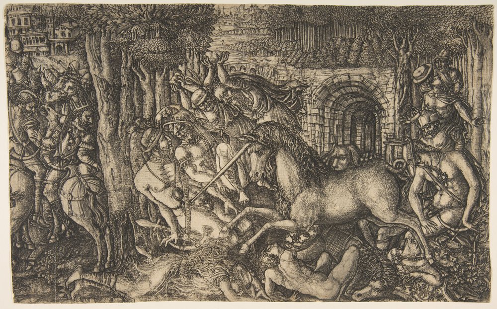 A King Pursued by a Unicorn, from the Unicorn Series, ca. 1555