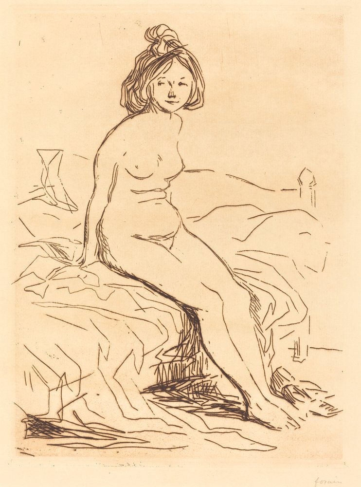 Nude Woman, Seated on Her Bed, Front View by Jean-Louis Forain