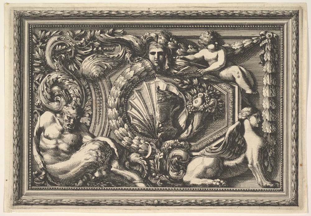 Design for a Panel with Two Variants containing a Satyr and a Sphynx, 17th century by Jean le Pautre
