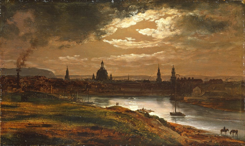 Johan Christian Clausen Dahl、希少画集、新品額装付 Dresden by Moonlight by Johan Christian Dahl