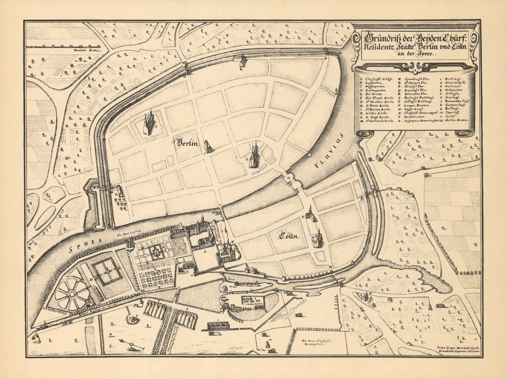 Map of Berlin and Cölln, 1652 by Johann Gregor Memhardt