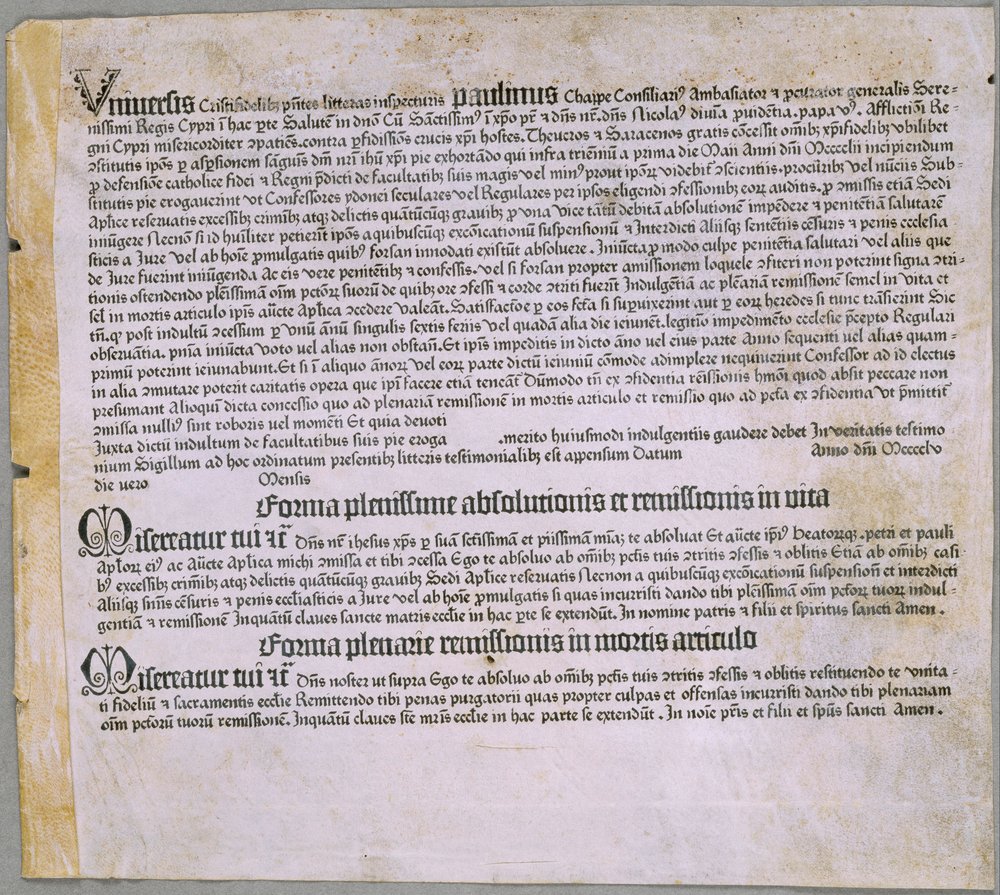 Letter of Indulgence (for the Expedition against the Turks and the ...