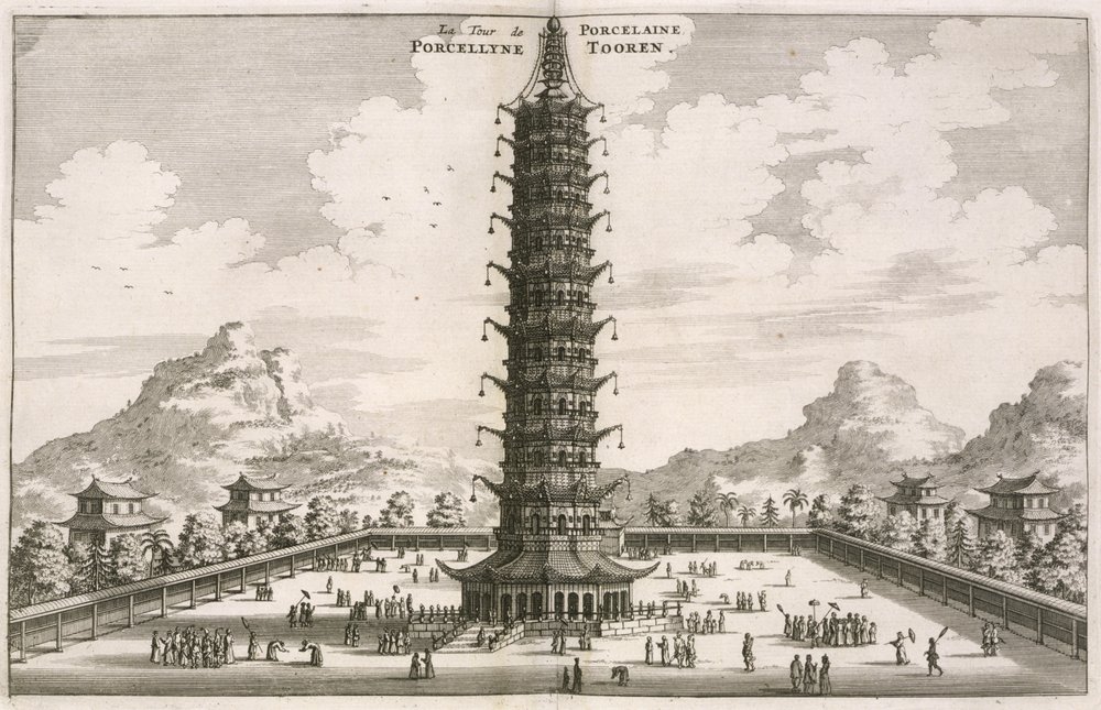 The Porcelain Tower, from an account of a Dutch Embassy to China, 1665, written and illustrated by Johannes Nieuhof and published by Jacob van Meurs by Johannes Nieuhoff