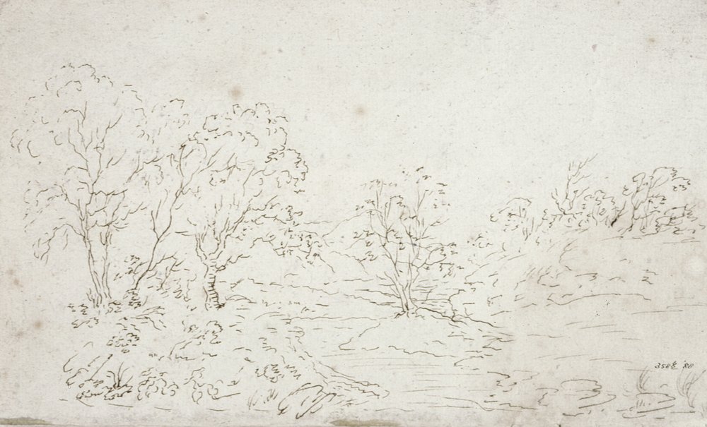 Landscape: a stream running between trees by John Constable
