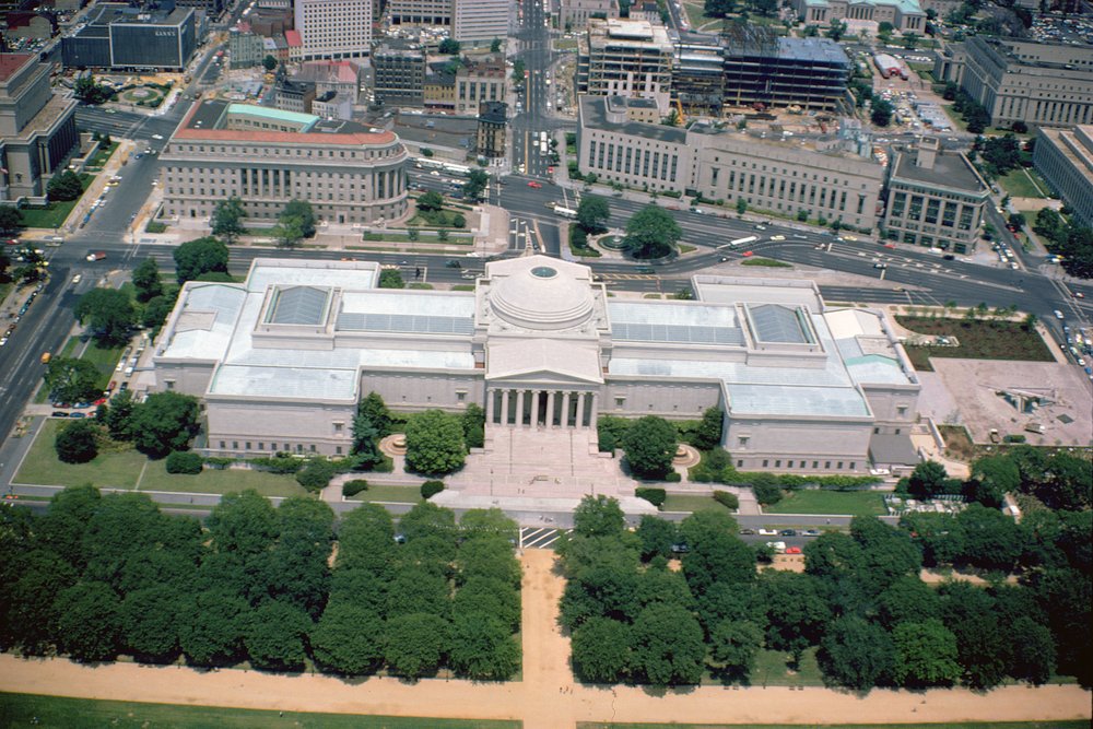 Aerial view of the National Gallery of Art West Building, completed in 1941 by John Russell Pope