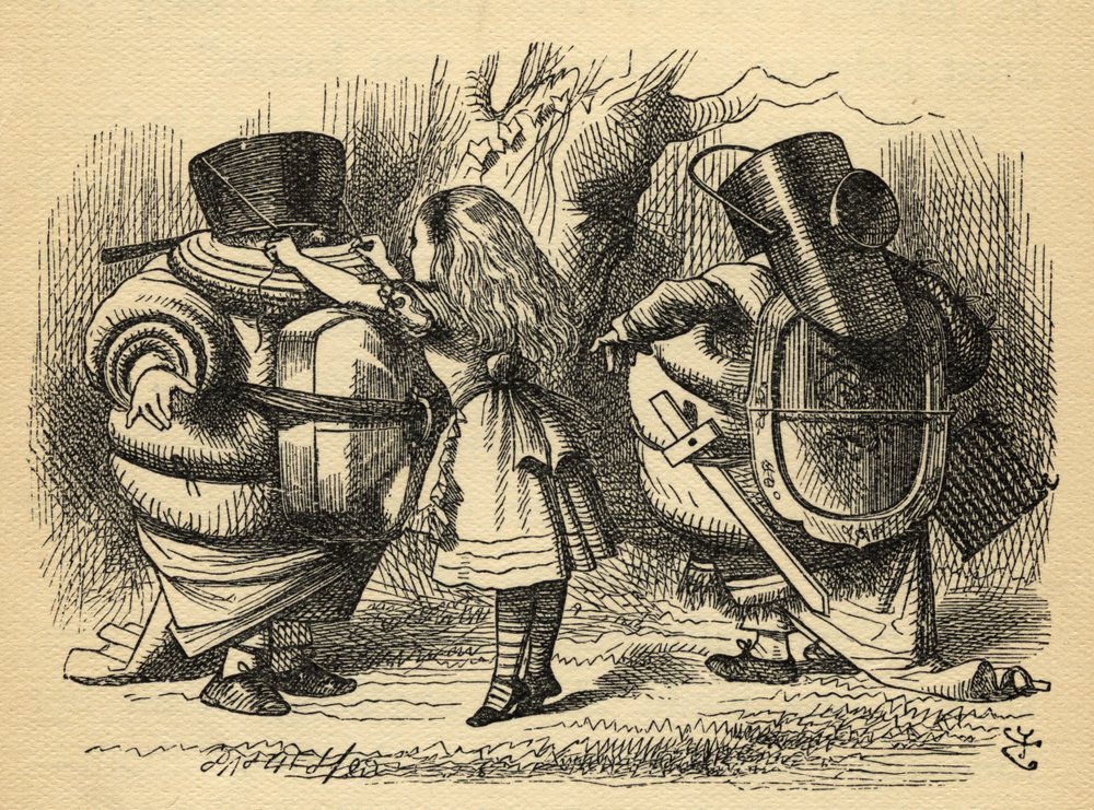 The Battle over the Rattle, illustration from 'Through the Looking ...