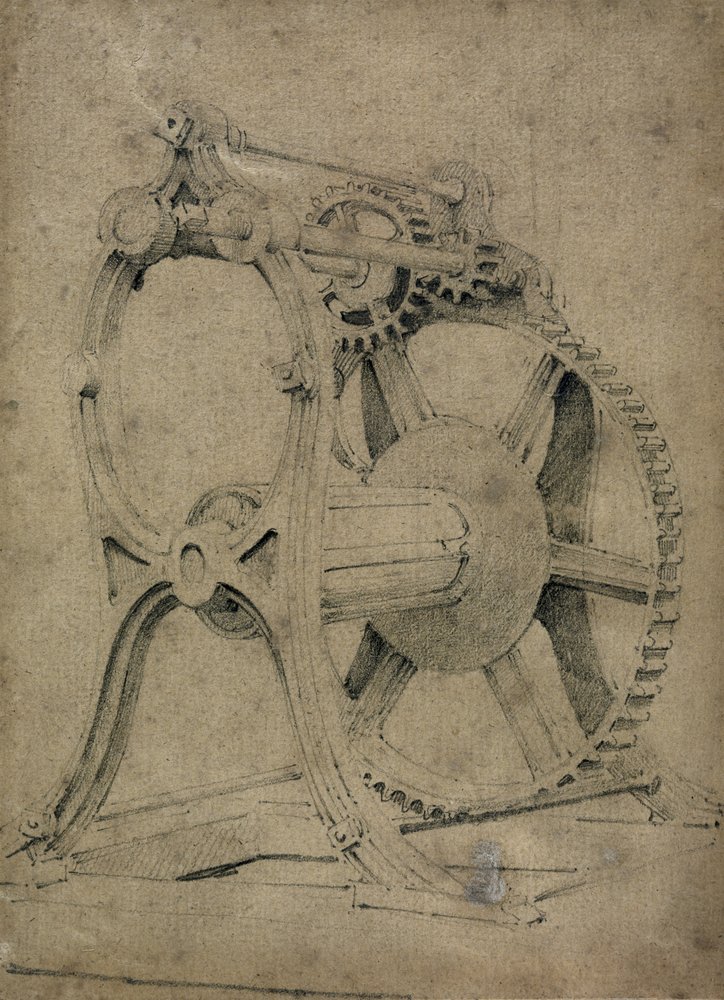 Winch or crab mechanism for winding chains, 1830s
