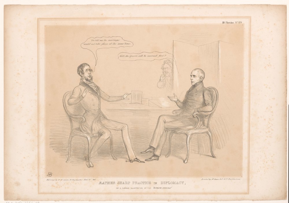 Caricature of Royal Marriages (title on object: Rather Sharp Practice in Diplomacy, Or a Curious Illustration of the Entente Cordiale) (series title on object: HB Sketches) by John Doyle
