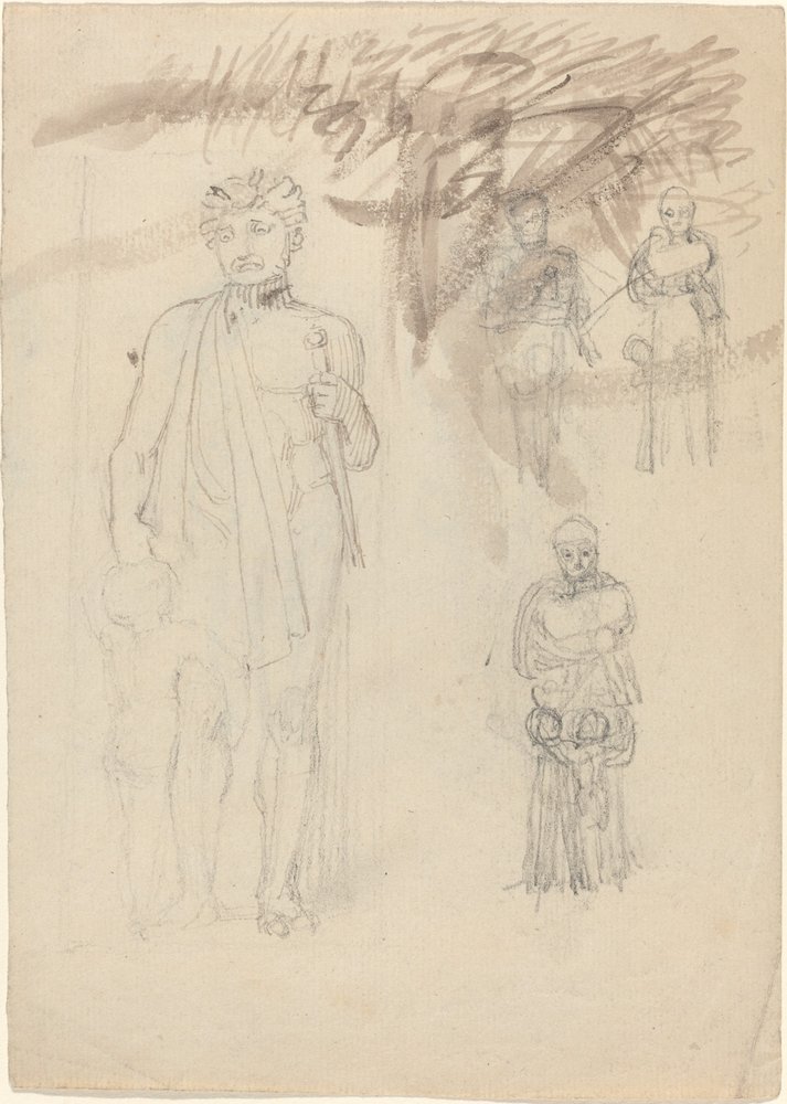 Sheet of Studies, including Warrior with Child (recto and verso) by John Flaxman