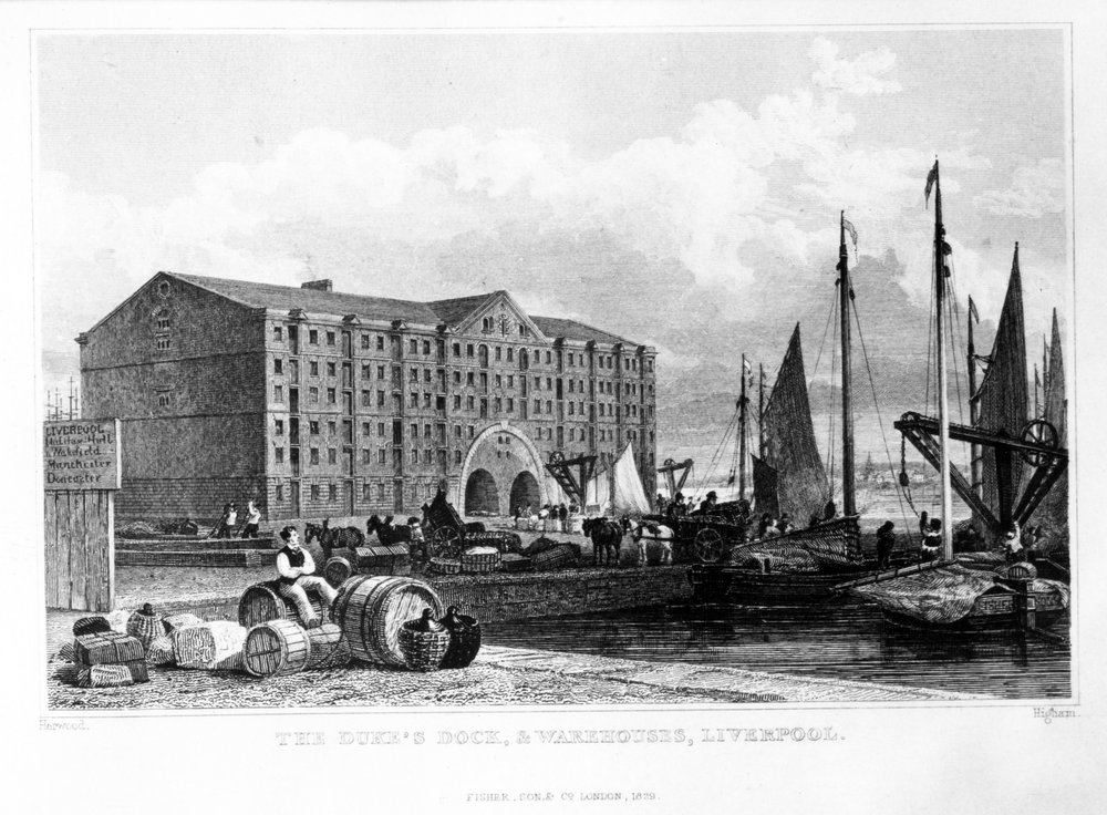 The Duke's Dock and Warehouses, Liverpool (engraved by Thomas Higham)