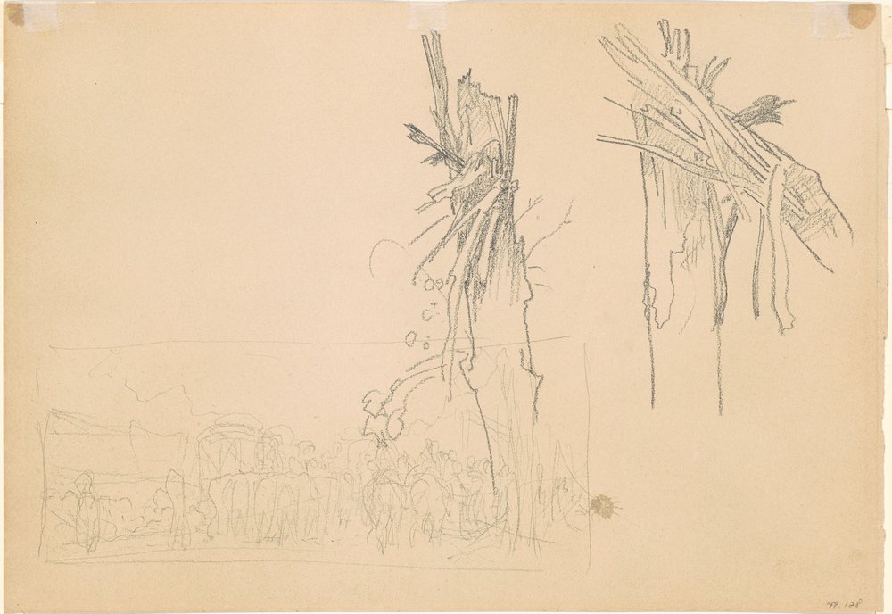 Two Shattered Trees, and Study for The Road (verso), 1918 by John Singer Sargent
