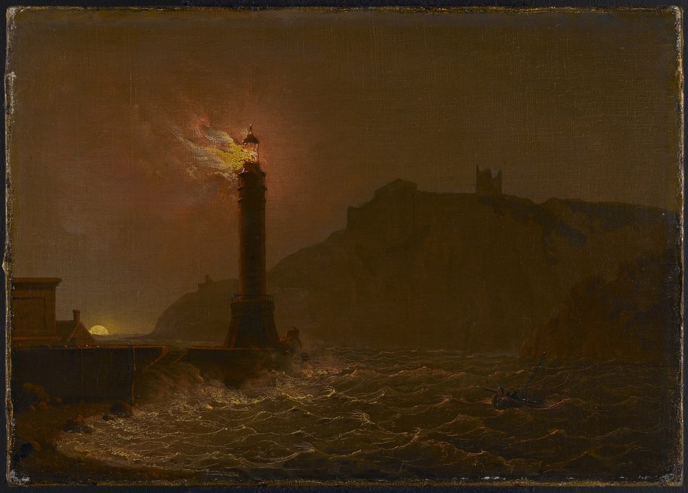A Lighthouse on Fire at Night by Joseph Wright of Derby