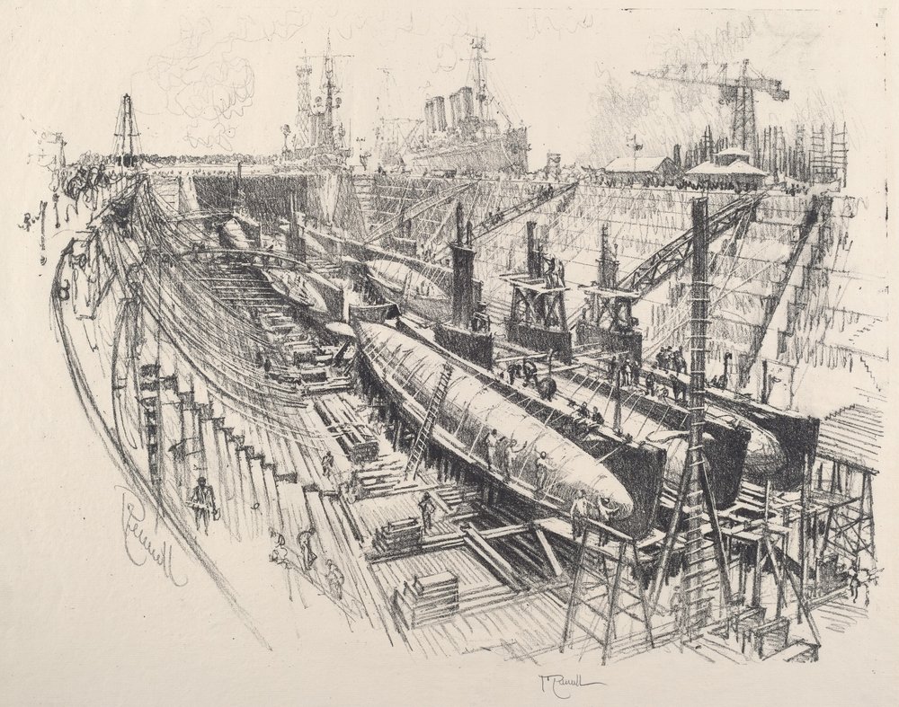 Submarines in Dry Dock by Joseph Pennell