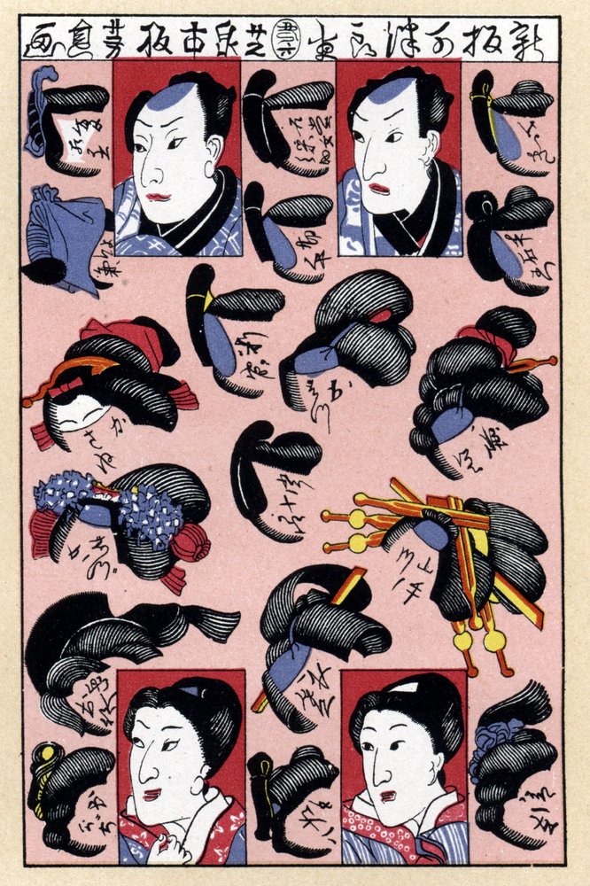 Facsimile of a Japanese fashion engraving, showing male and female ...