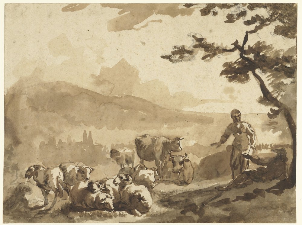 Mountain Landscape with Shepherds and Their Flock of Sheep and Cows by Karel Du Jardin