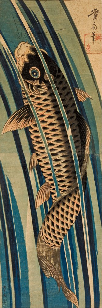 Carp ascending a waterfall by Keisai Eisen