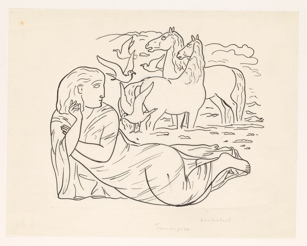 Woman Lying on the Beach with Two Horses and Some Seagulls by Leo Gestel