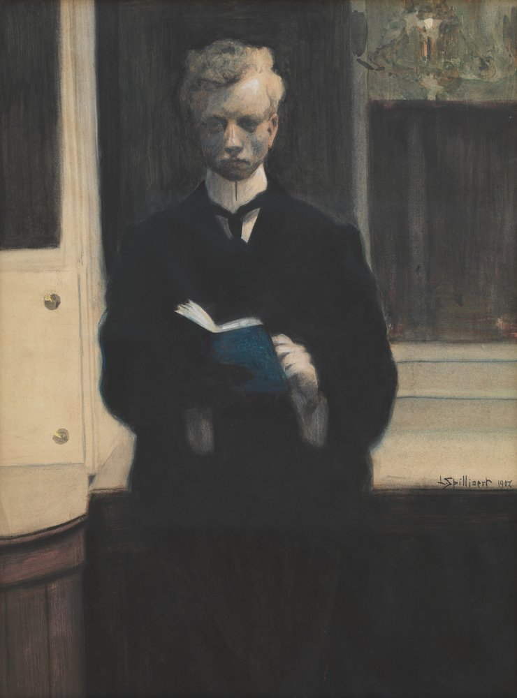 Self-portrait with blue sketchbook by Leon Spilliaert