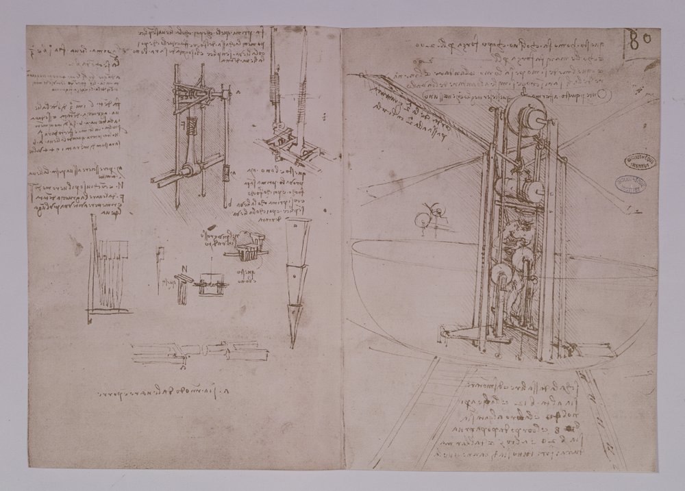 Vertically Standing Bird's-winged Flying Machine, fol. 80r from Paris ...