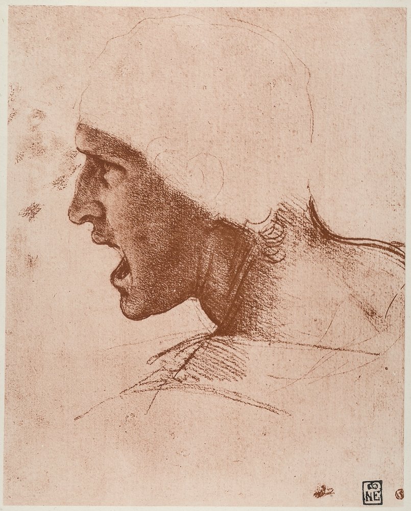Study of Male Head for the Battle of Anghiari by Leonardo da Vinci