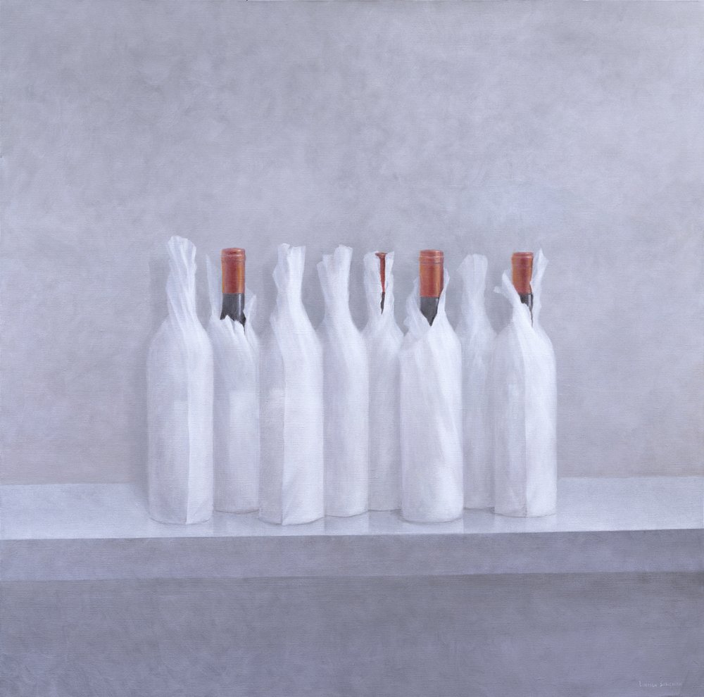 Wrapped bottles on grey, 2005 by Lincoln Seligman