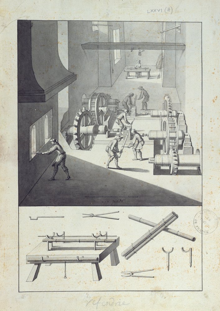 Manufacture of cannons, drawing for the 'Description des Arts et Métiers', which inspired Diderot for the Encyclopédie by Louis Bretez