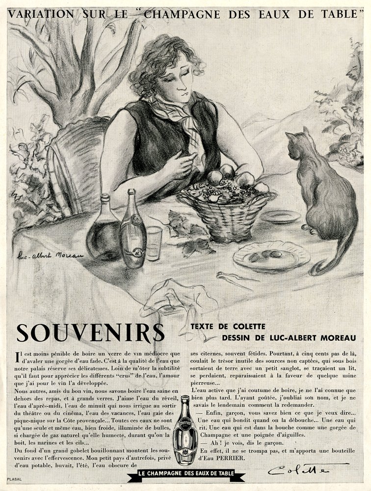 Colette in Front of Her Cat, Extolling the Virtues of Perrier by Luc Albert Moreau