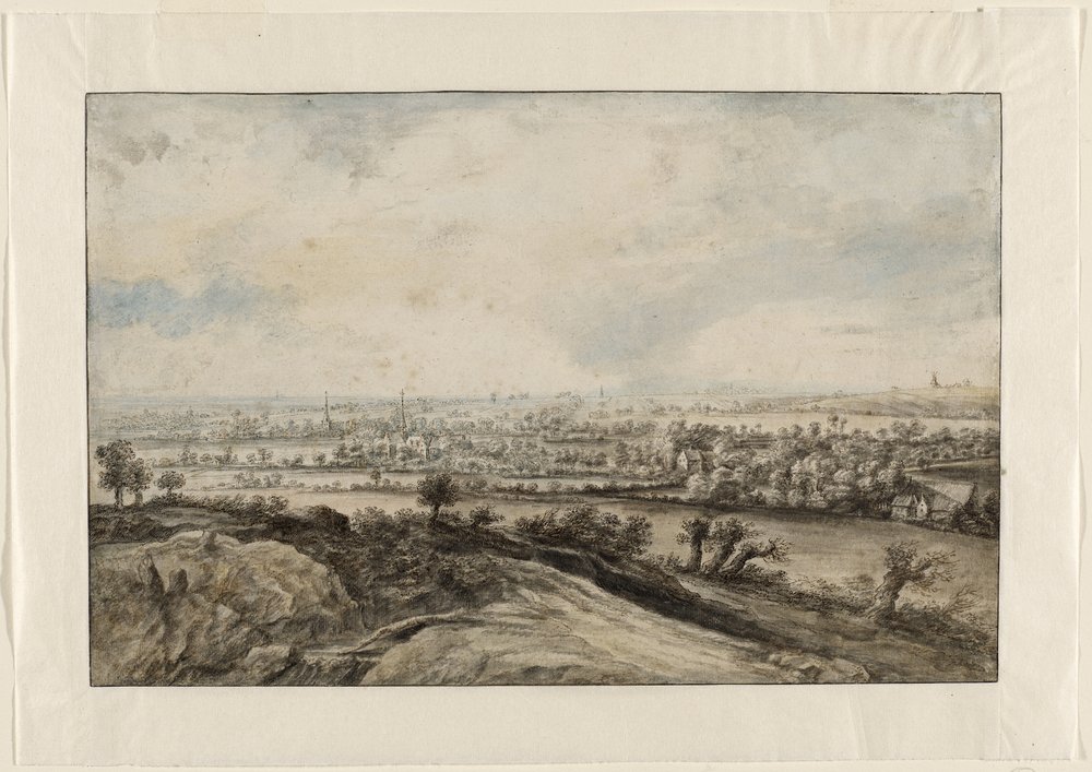 A Panoramic River Landscape with Pollard Willows by Lucas van Uden