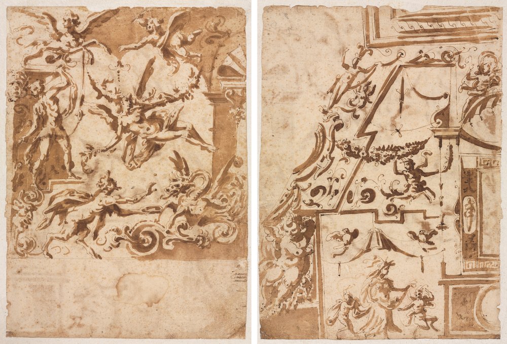 Grotesque with a Satyr Feeding a Dragon (recto); Grotesque with a ...