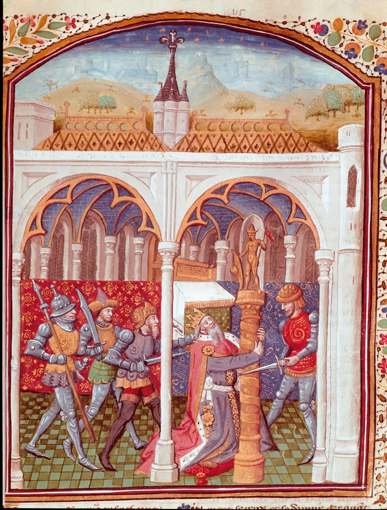 Assassination of a king. Miniature taken from “Cases of noble men and women unfortunes” (De casibus) by Giovanni Boccaccio, known as Jean Boccaccio (1313-1375), Italian writer, translated by Laurent de Premierfait and illuminated by the Master of Dunois by Master Dunois