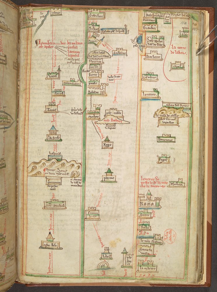 Itinerary Map Showing the Route Between London and Naples, from Matthew ...