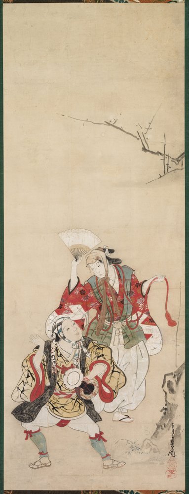 Spring Dancers Manzai by Miyagawa Chōshun: Fine art print