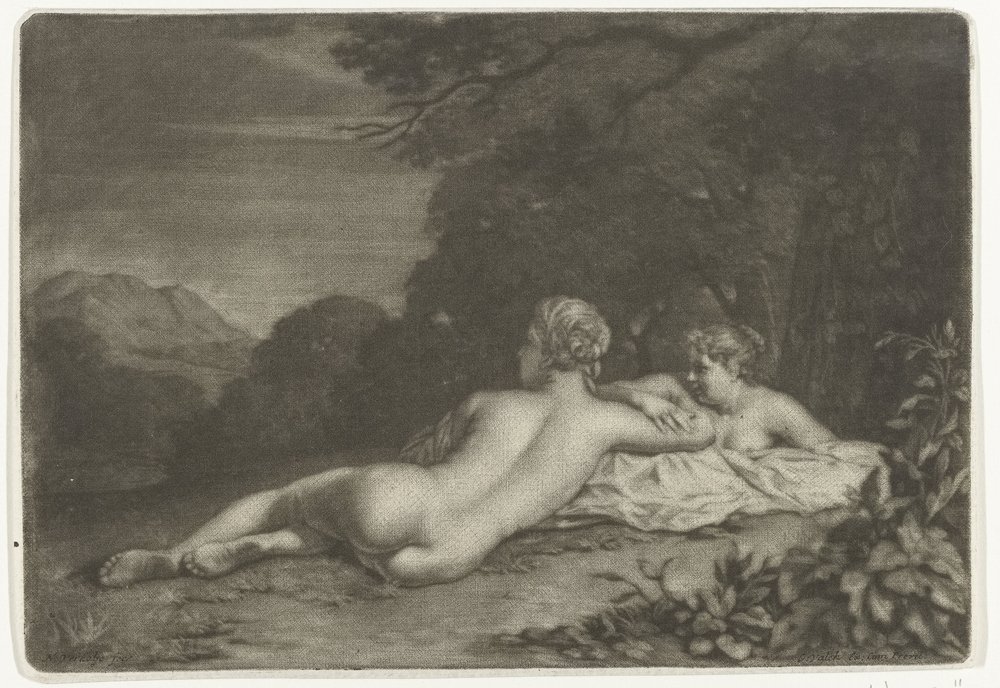 Landscape with Two Nymphs by Nicolaas Verkolje