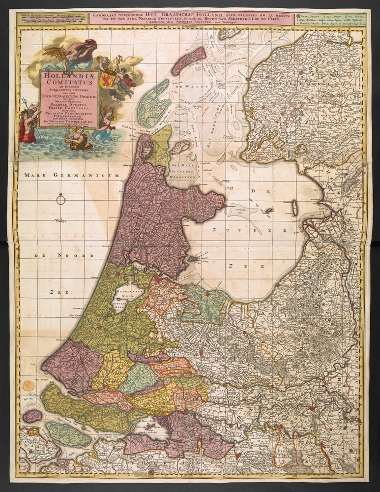 Map of Holland, Showing Settlements, Marshes, Woodlands, Hills, Roads ...